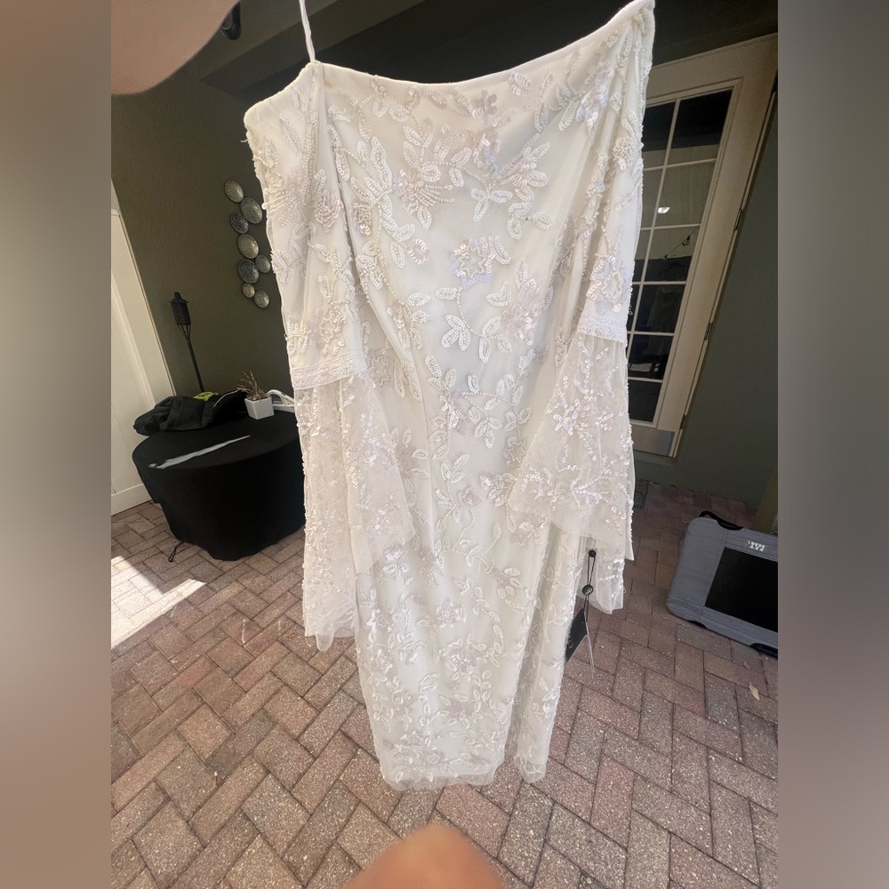 Adrianna Papell Off-Shoulder Sequin Beaded Floral Dress 3/4 Bell Sleeves NWT - Picture 16 of 16